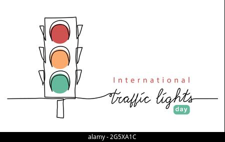 International traffic lights day vector background, banner, poster with lettering traffic lights. Semaphore one line art illustration Stock Vector