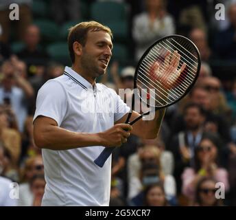 London, Gbr. 30th June, 2021. London Wimbledon Championships Day 3 30/06/2021 Dan Evans (GBR) wins second round match Credit: Roger Parker/Alamy Live News Stock Photo