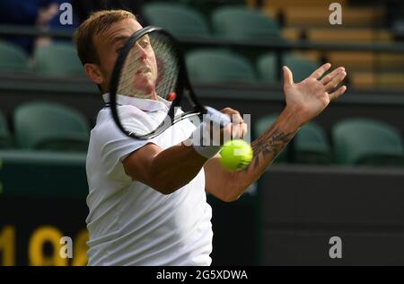 London, Gbr. 30th June, 2021. London Wimbledon Championships Day 3 30/06/2021 Dan Evans (GBR) wins second round match Credit: Roger Parker/Alamy Live News Stock Photo