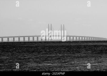 Copenhagen / Denmark - 12 May 2017. .  Oresund link bridge between Sweden and Denmark bridge has rail road  track and for vehicles transporta.    Phot Stock Photo