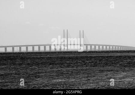 Copenhagen / Denmark - 12 May 2017. .  Oresund link bridge between Sweden and Denmark bridge has rail road  track and for vehicles transporta.    Phot Stock Photo