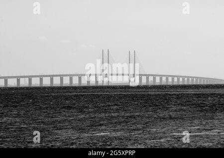 Copenhagen / Denmark - 12 May 2017. .  Oresund link bridge between Sweden and Denmark bridge has rail road  track and for vehicles transporta.    Phot Stock Photo