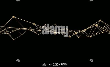 Abstract technology plexus background from lines and dots. Golden molecule structure. Stock Photo