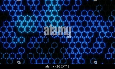 Abstract futuristic hexagon glowing neon surface, structure. HUD Stock Photo