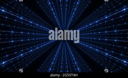 Grid tunnel of dots and lines. Plexus Technology background Stock Photo