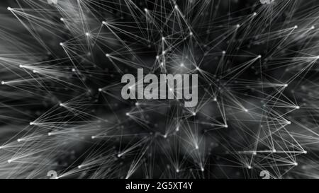Smooth technological surface like dandelion. Plexus style connecting lines and dots Stock Photo