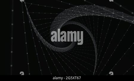 Travel through abstract Plexus tunnel. Dots and lines connection. Stock Photo