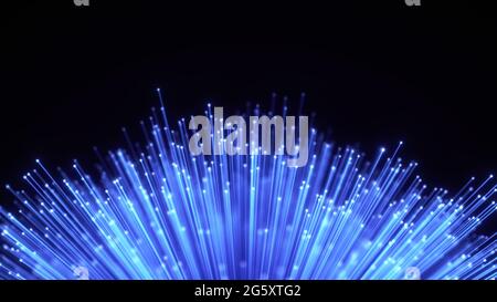 Optical fiber sheaf abstract background. Glowing bundle of Optic cables. Stock Photo