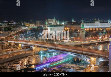 Kremlin (at night), Moscow, Russia--the most popular view of Moscow ...