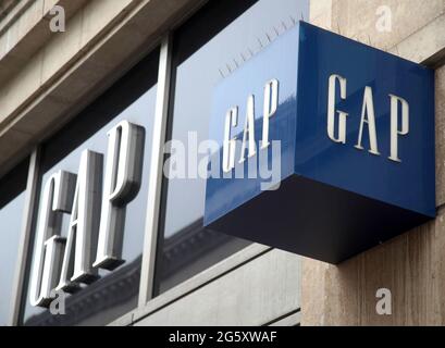File photo dated 29/5/2018 of a branch of Gap in London. The high street retail giant has announced it will be closing all stores in the UK and Republic of Ireland. The company said it intends to take business online 'in a phased manner' from the end of August through to the end of September this year. Issue date: Wednesday June 30, 2021. Stock Photo