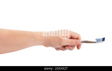 toothbrush in hand path isolated on white Stock Photo