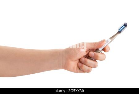 toothbrush in hand path isolated on white Stock Photo