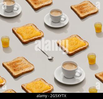 Pattern with toast and lemon jam on gray background Stock Photo