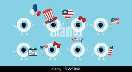 4 th of July eye ball icon set isolated. Stock Vector