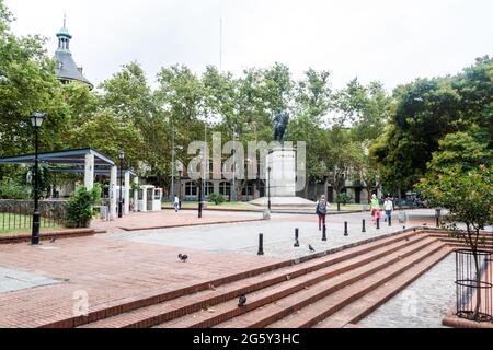 MONTEVIDEO, URUGUAY - FEB 19, 2015: Plaza de los Treinta y Tres square in Montevideo, Uruguay Stock Photo