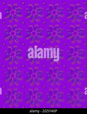 Abstract background image is purple with smudged rows of flowers and dots. Stock Photo