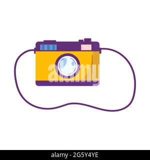 Icon of camera. Concept of time to travel, stuff for adventure tourism. Journey decorative design accessories . Flat cartoon modern vector Stock Vector