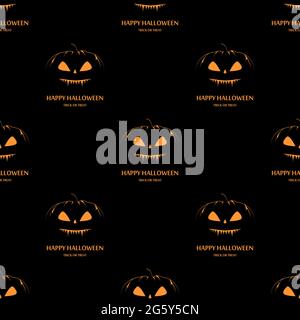 Halloween seamless pattern with pumpkins and text on black background. Halloween vector seamless pattern. Vector illustration Stock Vector