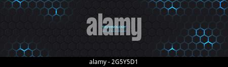 Dark gray and blue horizontal hexagonal 3d technology abstract vector ...
