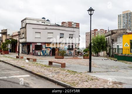 MONTEVIDEO, URUGUAY - FEB 19, 2015: Small square in Montevideo, Uruguay. Stock Photo