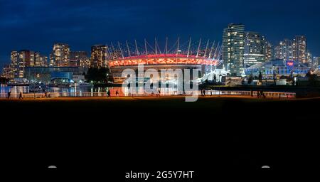 Night view of BC Place Stadium in Vancouver, Canada Stock Photo