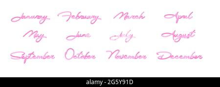 3d vector illustration year of month pink color Stock Vector
