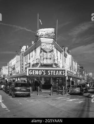 Genos Steaks sign in Passyunk Square, Philadelphia, Pennsylvania Stock Photo