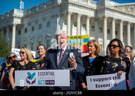 Washington, United States Of America. 30th June, 2021. United States Representative John B. Larson (Democrat of Connecticut) offers remarks during a press conference to call for action on the Essential Caregivers Act (HR 3733), outside the US Capitol in Washington, DC, Wednesday, June 30, 2021. Credit: Rod Lamkey/CNP/Sipa USA Credit: Sipa USA/Alamy Live News Stock Photo