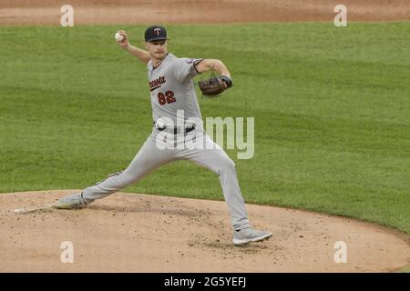 Chicago, United States. 30th June, 2021. Minnesota Twins starting pitcher Bailey Ober (82) throws against the Chicago White Sox during the first inning of baseball at Guaranteed Rate Field in Chicago on Wednesday, June 30, 2021. Photo by Mark Black/UPI Credit: UPI/Alamy Live News Stock Photo