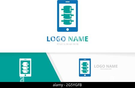 Spine and phone logo combination. Vertebral column and device logotype design template. Stock Vector