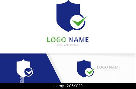 Vector shield and check mark logo combination. Security and tick logotype design template. Stock Vector