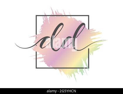 calligraphic lowercase letters DD are written in a solid line on a colored background in a frame. Vector illustration. Simple Style Stock Vector