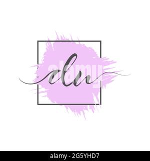 calligraphic lowercase letters DU are written in a solid line on a colored background in a frame. Vector illustration. Simple Style Stock Vector