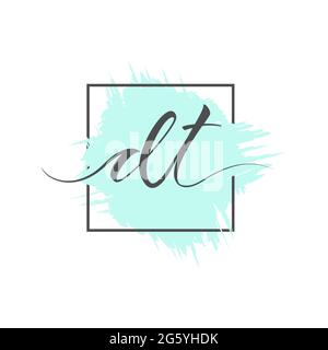 calligraphic lowercase letters DT are written in a solid line on a colored background in a frame. Vector illustration. Simple Style Stock Vector