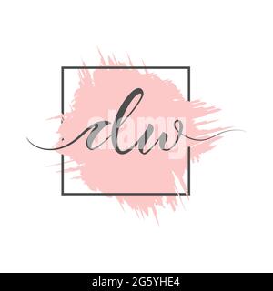 calligraphic lowercase letters DW are written in a solid line on a colored background in a frame. Vector illustration. Simple Style Stock Vector