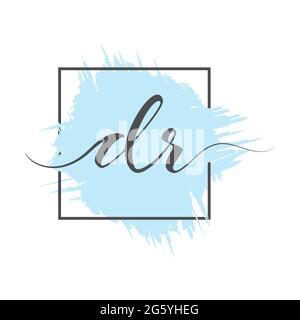 calligraphic lowercase letters DR are written in a solid line on a colored background in a frame. Vector illustration. Simple Style Stock Vector
