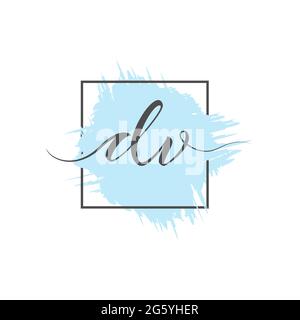 calligraphic lowercase letters DV are written in a solid line on a colored background in a frame. Vector illustration. Simple Style Stock Vector