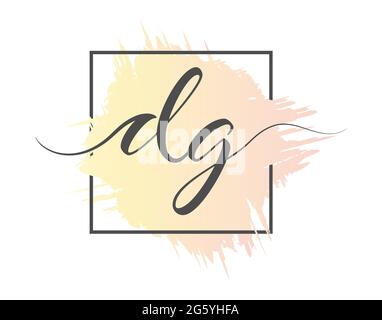 calligraphic lowercase letters DG are written in a solid line on a colored background in a frame. Vector illustration. Simple Style Stock Vector