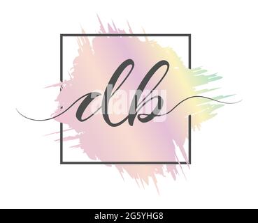 calligraphic lowercase letters DB are written in a solid line on a colored background in a frame. Vector illustration. Simple Style Stock Vector