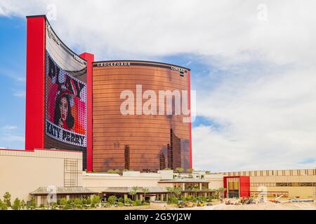 Las Vegas, JUN 28, 2021 - Exterior view of the Resorts World casino Stock Photo