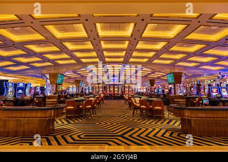 Las Vegas, JUN 28, 2021 - Interior view of the Resorts World casino Stock Photo