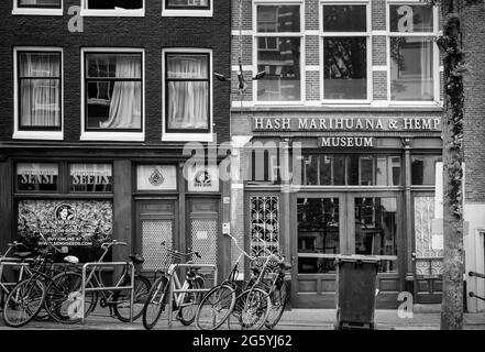 AMSTERDAM, NETHERLANDS. JUNE 06, 2021. Hash Marihuana and Hemp Museum facade.
