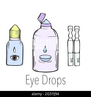 Contact lenses health care vector illustration. Ophthalmology cartoon icons set. Stock Vector