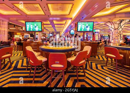 Las Vegas, JUN 28, 2021 - Interior view of the Resorts World casino Stock Photo