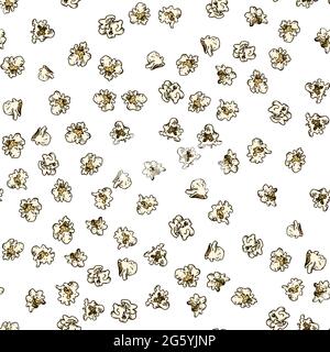 Pop corn and french fries hand drawn seamless pattern. Fast food sketch vector background. Food textile, fabrics and wallpaper seamless texture. Stock Vector
