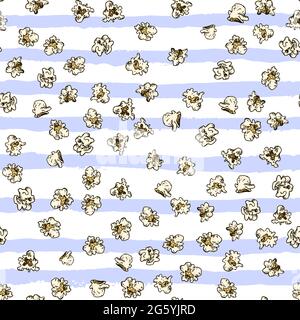Pop corn and french fries hand drawn seamless pattern. Fast food sketch vector background. Food textile, fabrics and wallpaper seamless texture. Stock Vector