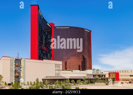 Las Vegas, JUN 28, 2021 - Exterior view of the Resorts World casino Stock Photo