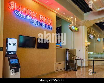 Las Vegas, JUN 29, 2021 - Sign of the Shark Reef Aquarium Stock Photo