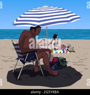 Sunbathing People on the Sandy Beach Stock Vector Image & Art - Alamy