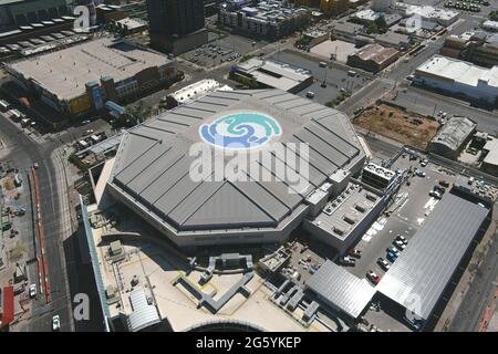 An aerial view of Phoenix Suns Arena, Tuesday, March 2, 2021, in Phoenix. Stock Photo